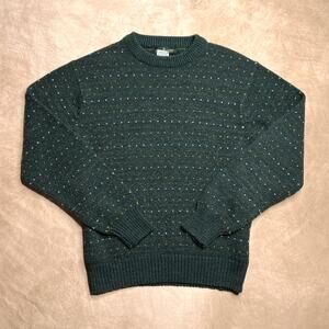 Vintage 90s Green Knit Sweater Multicolor Dotted Grandpa Retro Cabincore Grunge